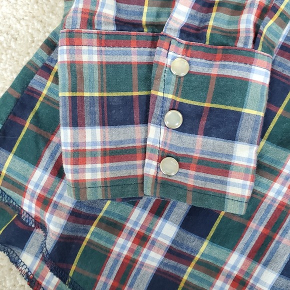 Wrangler Western Shirt Men's Size Large Pearl Snaps Blue, Green, Red Plaid - Picture 4 of 16